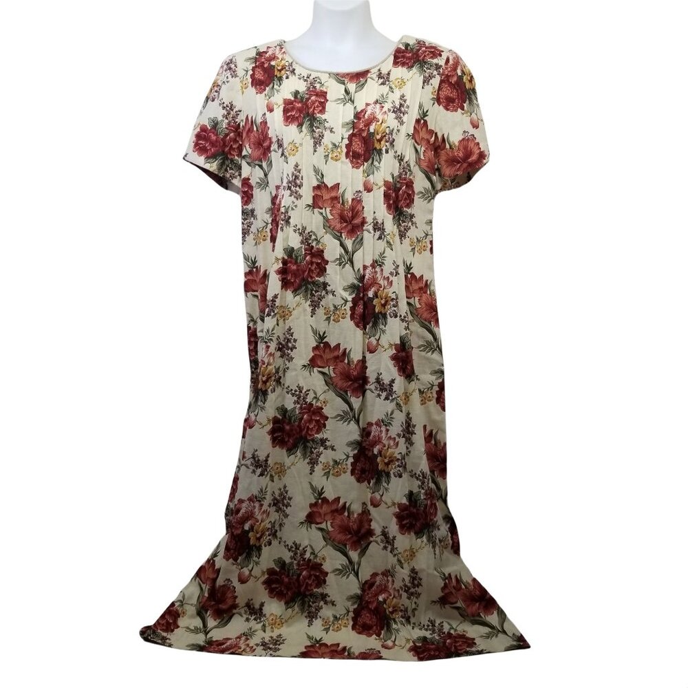 Jessica Howard 16 Yellow Red Floral Linen House‎ Dress Modest Smocked Slits
